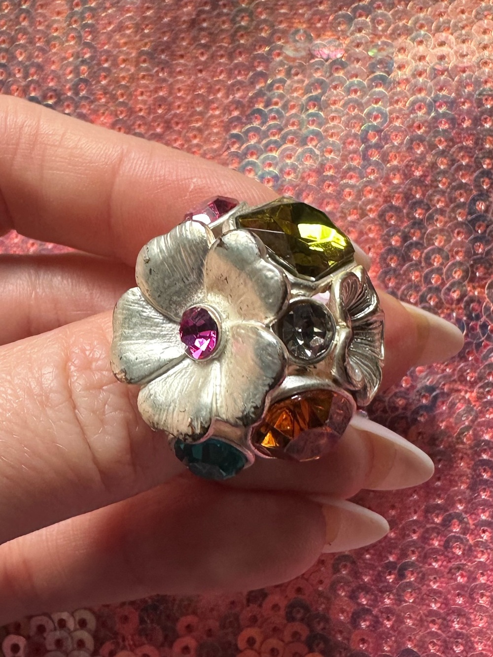 Express • Colorful Floral Rhinestone Cluster Stretch Ring - Picture 7 of 17